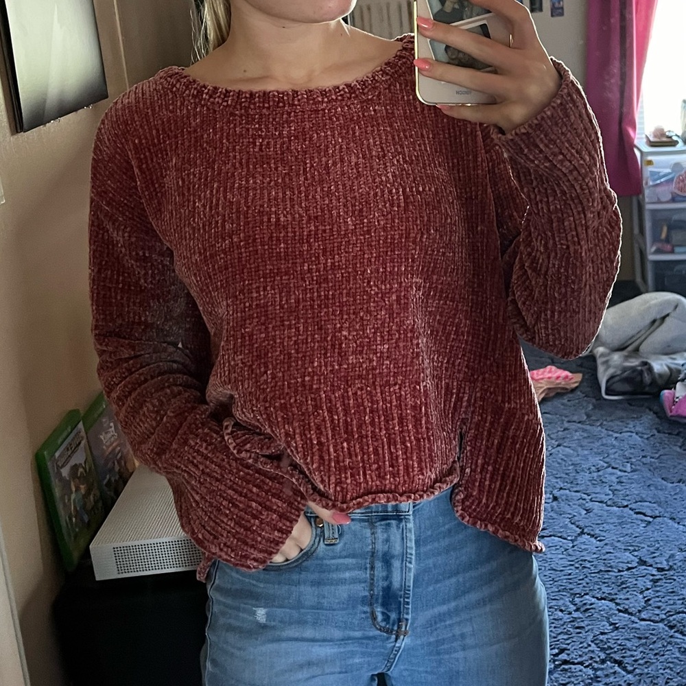 Slightly cropped red women’s sweater
